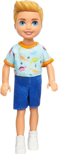 Barbie Chelsea Doll, Small Boy Doll Wearing Removable One-Piece with Dinosaur Print & Whit