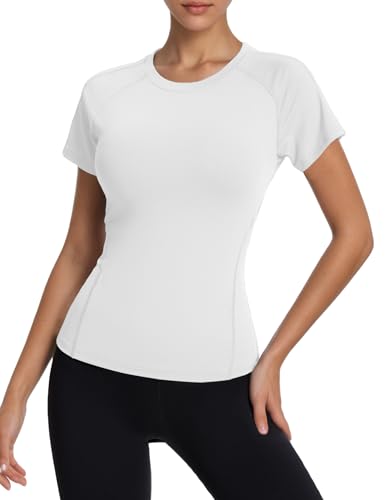 Women's Compression Workout Shirts Breathable Quick Dry Gym Short Sleeve Basic Tops2