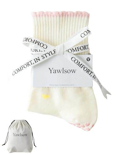Image of Yawlsow Pilates Grip Socks for Women Yoga Grippy Socks Cute Barre Non Skid Athletic Crew Sticky Sock Workout Hospital