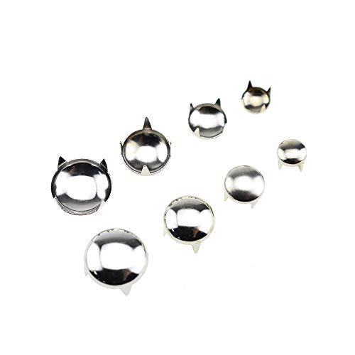 Auleswet Round Dome Studs 6mm 8mm 10mm 12mm Metal Spike Prong Rivet Nail Head Welded Well Strong Penetration for DIY Leather Craft Fabric Clothes Denim Stylish Assorted Silver 4 Sizes Total 100pcs