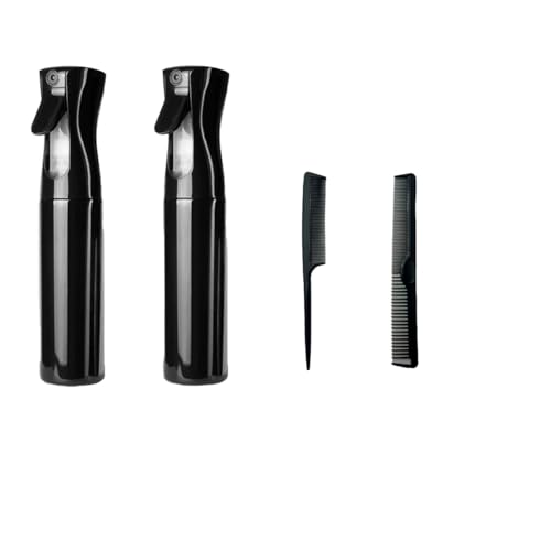 MAHAVIRA Pulverizador Agua Peluquería,300ml Vaporizador Fina Niebla, Pulverizador Continuo,Rociador de Líquidos,Nebulizador Barbería,Spray Negro, Plantas,Dosificador en Spray, Peine para Cabello.