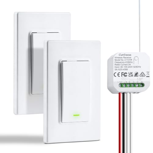 Image of Wireless 3 Way Light Switch Kit, 2 Switches, 1 Receiver for Lamps
