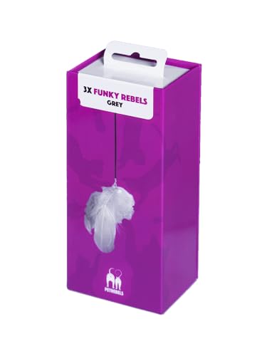 Petrebels Giocattolo tiragraffi per gatti, 3 pezzi, in confezione regalo, palla da gioco con molla per il montaggio sul tiragraffi Funky Rebels, colore grigio