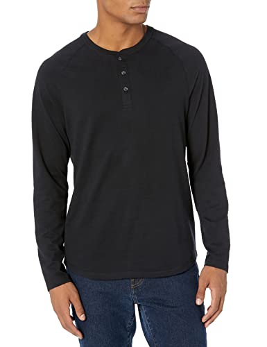 Amazon Essentials Herren Henley-Shirt mit Langen Ärmeln Langarmshirt für Männer Normale Passform (erhältlich in Übergrößen), Schwarz, L