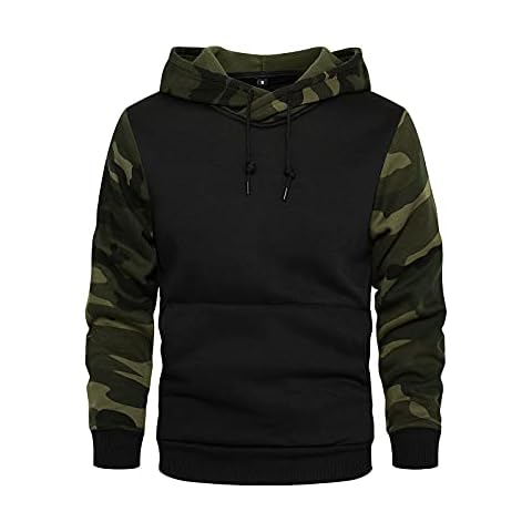 AOTORR Men's Pullover Camouflage Fleece Hoodies Long Sleeve Contrast Color Military Sweatshirt with Pocket Black M Cover