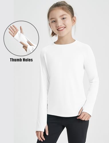 EXARUS Girls Long Sleeve Shirts Athletic Quick Dry Tops Performance Tees UPF 50+ with Pockets Thumb Holes Workout Teens4