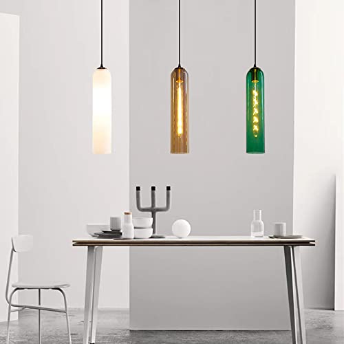 Lámpara colgante lineal tubo largo con pantalla cristal comedor 5