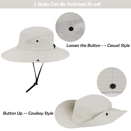 Women's Outdoor UV-Protection-Foldable Sun-Hats Mesh Wide-Brim Beach Fishing Hat with Ponytail-Hole4