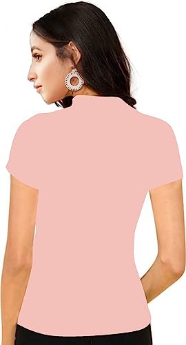 Image of Dream Beauty Fashion Women's Half Sleeve Round High Neck Top Elegant Casual Tee, Pack of 2-23 inch inches (Combo-Tripta Tiger)