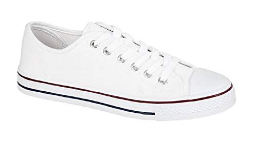 GladRags Scarpe da Ginnastica Basse in Tela da Donna per Ragazze, décolleté, Scarpe da Ginnastica, Bianco, Taglia 4 UK, 37 EU