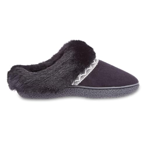 isotoner Women's Classic Comfort Hoodback Memory Foam Slippers, Slippers for Women with Durable Sole and Warmth Faux Fur Cuff - Black Large3