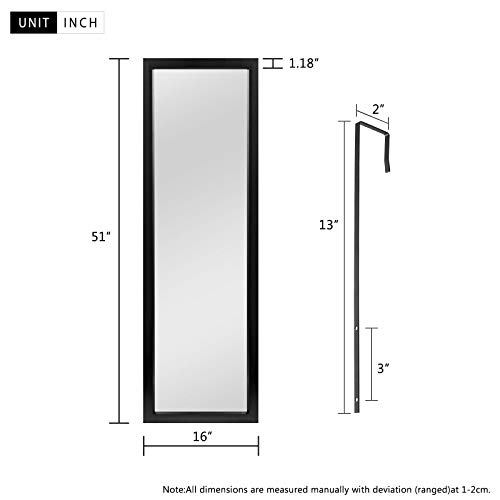Image of NeuType Over The Door Mirror Full Length - Hanging, Leaning, or Wall-Mounted, 51 inchx16 inch, Black, No Stand