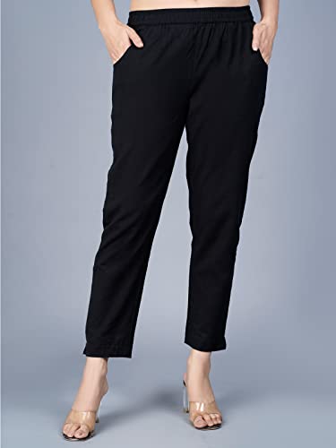 Image of Regular Fit Fully Elastic Waist Ankle Length Premium Cotton Casual Trouser Pant (Combo Pack of 2)