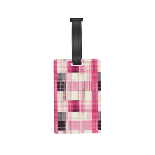 Fashion Pink Plaid Print Luggage Tags for Suitcases - Travel Essentials Suitcase Tags for Luggage, Cute Bag Tag Unique Baggage ID Label Tag