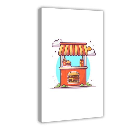 Póster de lienzo con soporte para hamburguesas, dibujos animados, arte de pared, decoración de pared, cuadro para sala de estar, dormitorio, decoración, marco: 40 x 60 cm