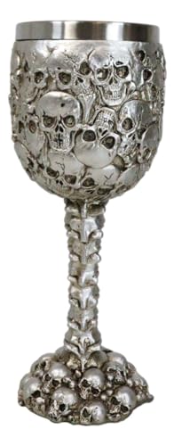Ebros Gun Metal Silver Ossuary Skull Heaps Graveyard of Lost Souls Wine Goblet Chalice 8oz Drink Beverage Cup Of Silent Hill Ghost Skulls Skeleton Bones And Spines Collectible Chalice