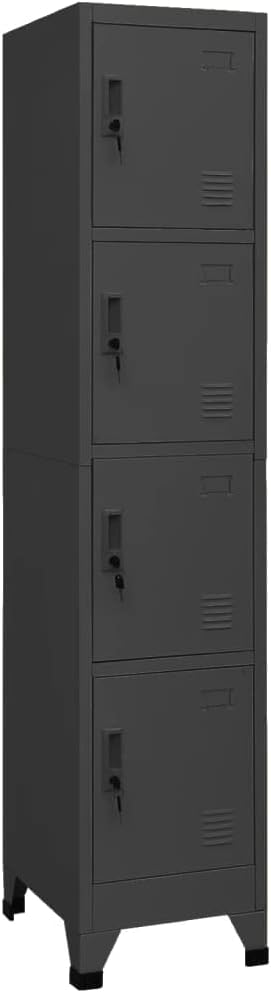 Anthracite Steel Tall Locker Cabinet with 4 Secure Locking Doors and 4 Roomy Compartments for Office Storage, Durable Metal Cabinet for Utility Room Organization