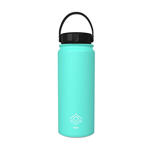 Tru Flask Stainless Steel Water Bottle – Double Walled and Wide Mouth – Vacuum Insulated - Interchangeable Lids (Sold Separately) – Eco Friendly, BPA Free - 18 OZ (Turquoise)