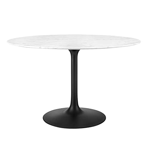 Modway Lippa 47' Round Artificial Marble Dining Table, Top, Black Base
