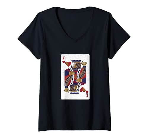 Womens Funny Poker Playing King Of Hearts Card Design Poker Player V-Neck T-Shirt, Black