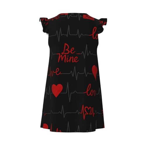 Flutter Sleeve Nightgown Pajama Gown Love Heartbeat Pattern Easy Pull-On Sleepwear Nightdress2