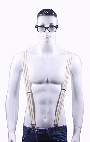 Cedrainy Men's Suspenders 1.4 Inch Wide Braces With 4 Clips X Back Adjustable Elastic Snap Suspender(Cream) #TOP2