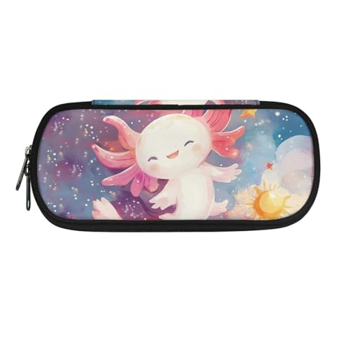 Image of Galaxy Axolotl Pen Case for Kids Big Capacity Pencil Case with Mesh Pocket Lightweight Pencil Box with Zipper Back to School