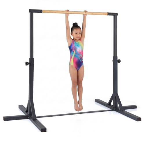 GOPLUS Barre de Gymnastique pour Enfants 3+ Ans, Barre Fixe de Gymnastique Réglable en Hauteur 90-150CM sur 12 Niveaux, Cadre en Acier, Équipement...
