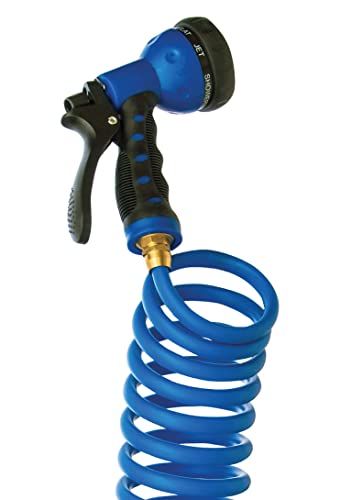 Tough 1 Coil Water Hose with Nozzle Royal