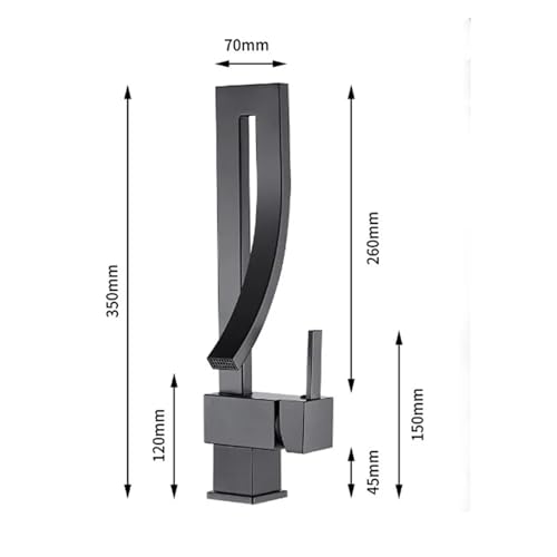 Robinet de lavabo cascade noir rotatif 360 mitigeur eau chaude froide - 5