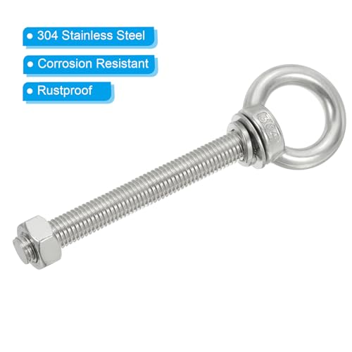Image of PATIKIL M14 x 100mm Lifting Shoulder Eye Bolt, 2Pcs 304 Stainless Steel Lifting Ring Threaded Eyebolt with Nuts Washers for Hanging Hammocks Articles