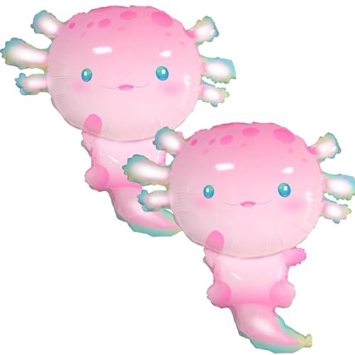 Image of 2pcs Axolotl Balloons Axolotl Foil Balloon Pet Balloon for Axolotl Birthday Party Decorations Pink Axolotl Party Supplies Axolotl Theme Party Water Pet Party Summer Beach Party Sea Animal Party Decor