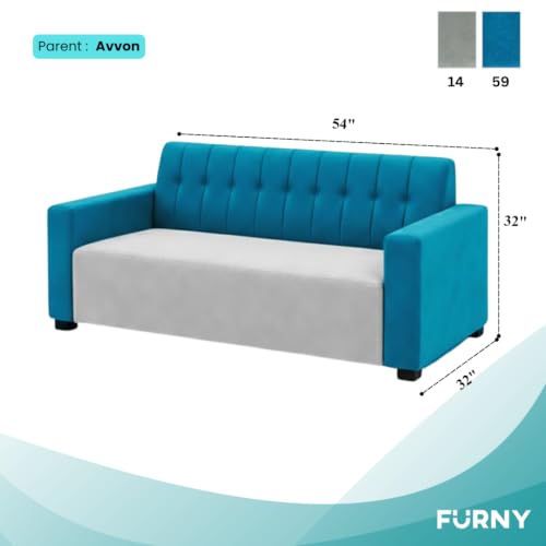 Image of FURNY Luxora 2 Seater Fabric Sofa Set (Aqua Blue-Light Grey) with Velvet Finish | Durable Comfort | Ideal for Living Room | Breathable material