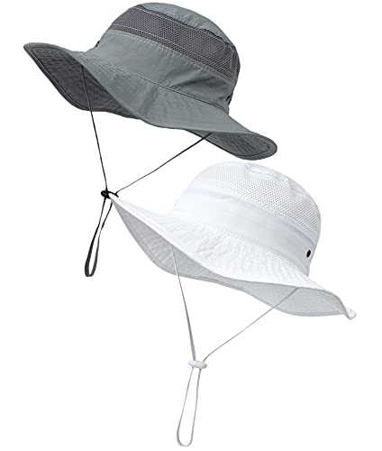 Sun Hat Baby Boy Girl's Summer Beach Cap, UPF 50+ Sun Protection Cap Fish Bucket Hats for Toddler Kids 2-Pack (Grey/White, 2-5T) Sun Hat Baby Boy Girl's Summer Beach Cap, UPF 50+ Sun Protection Cap Fish Bucket Hats for Toddler Kids 2-Pack (Grey/White, 2-5T)