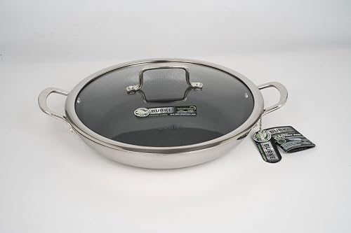 David Burke Geoclad Ceramic Hybrid Non-Stick 12.5 Pan – Stainless Steel Sear Surface, Geometric Pattern, Tri-Ply Clad Body, Pfoa-Fre, Dk Gray/Ss