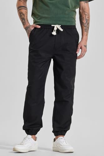 Image of SNITCH Men Track Pants | Relaxed Fit with Elasticated Hem & Drawstring Closure | 100% Polyester Smooth Fabric for Athleisure & Casual Wear