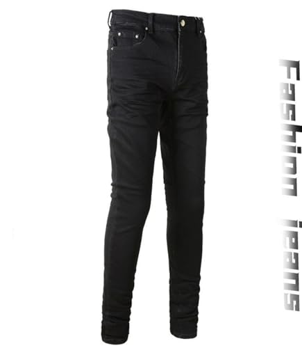 Jeans Pants Trousers Denim Men Black Trendy Street Stretch Slim Fit Commuter Casual Small Foot(Black,33)3