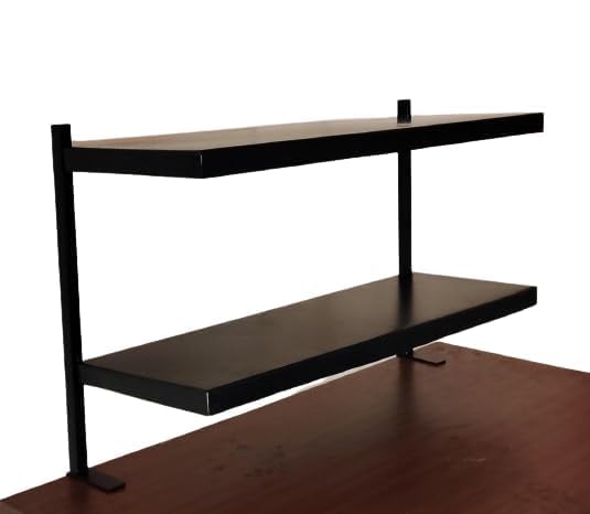Image of 2 Tier Desk Shelf Clamp-On Above or Under - Desktop Organizer for Office Accessories & Gaming Setup, Black, Tool-Free Installation
