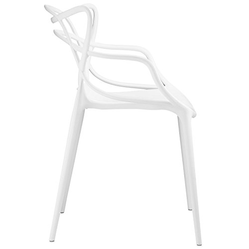 Modway Entangled Modern Molded Plastic Kitchen And Dining Room Arm Chair In White - Fully Assembled #TOP2
