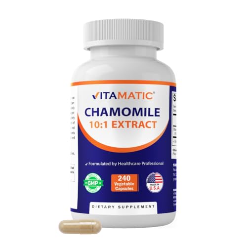 Vitamatic Chamomile 250 mg Capsules Concentrated Herbal Supplement Vegetarian Non-GMO Gluten-Free 240 Count