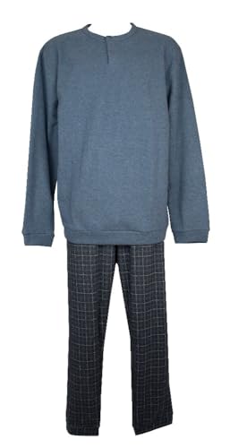 RAGNO Pigiama Uomo Invernale Punto Milano Morbido e Caldo Collo Serafino Maglia e Pantaloni con Polsini Articolo U871N1, 716F Fantasia Indigo, 58