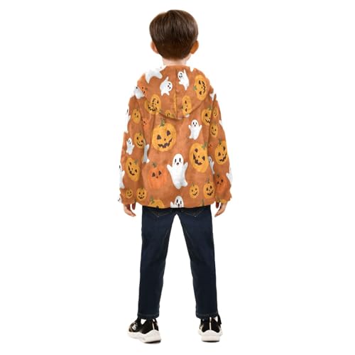 Halloween Pumpkins and Ghosts Toddler Fleece Jacket Girl Boys Hooded Fleece Jacket Coat Warm Outwear Zip-up 3-10T4