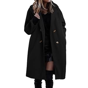 Generisch Wollmantel Damen Winter - Mantel Damen Lang Warm Wollmantel Trenchcoat Wolle Schwarzer Wintermantel Damenmantel Elegant Winterjacke Mantel A-Linie Trench Coat Herbstmantel Steppmantel