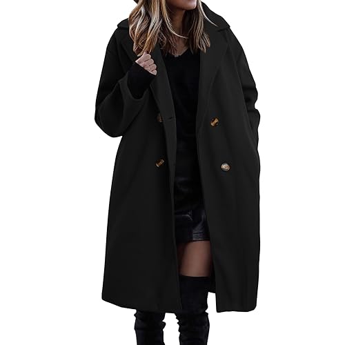 Mantel Damen Extra Lang Warm Wollmantel Trenchcoat Wolle Schwarzer Wintermantel Damenmantel Elegant Winterjacke A-Linie Trench Coat Steppmantel Winter