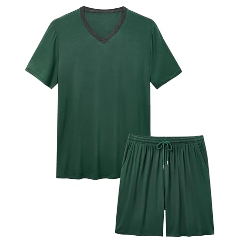 American Trends Mens Pajamas Set Sleepwear Short Sleeve Pajama Set V Neck Pjs for Men with Pocket2