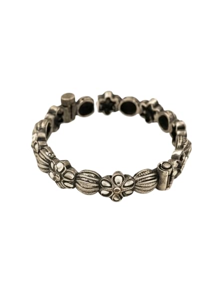 Oxidized Grey Flower Kada for Women | Grey-Toned Bracelet with Floral Design and Textured Detailing | Ethnic Jewellery Accessory for Festive Occasion, Party and Gifting-image-6