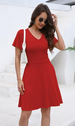 Image of COSSEN Women's Casual T Shirt Dress V-Neck Short Sleeves Swing Dresses Birthday Party Summer Travel Beach with Pocket