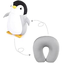 2-in-1U-Shape Neck Pillow Cute Penguin Neck Support Pillow Travel Pillow for Camping Hiking Car Airplane Travel Kids Gift, Gray, 20cm