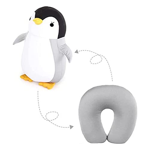 MSLing Netter Pinguin Nackenhörnchen 2 in 1 U-Form Nackenkissen Kopfkissen Nackenstützkissen Nackenstützen, Reisekissen Nackenhörnchen Verformung zur Plüsch Tier für Camping, Wandern, Auto, Flugzeug