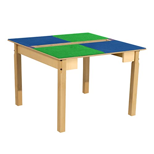 Contender Time-2-Play Kids Activity Play Table, Compatible with Lego Bricks, Extra Sturdy Birch Plywood, 35 W X 31 D, Blue & Green, 22 Legs for Ages 6-9,